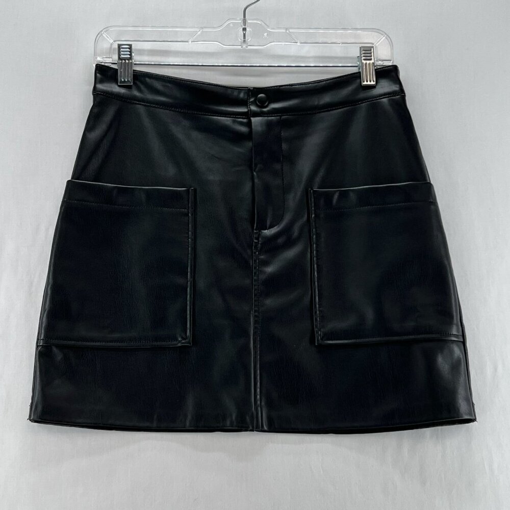 BB Dakota by Steve Madden Faux Leather Mini Skirt Womens S A-Line Zip Fly Black